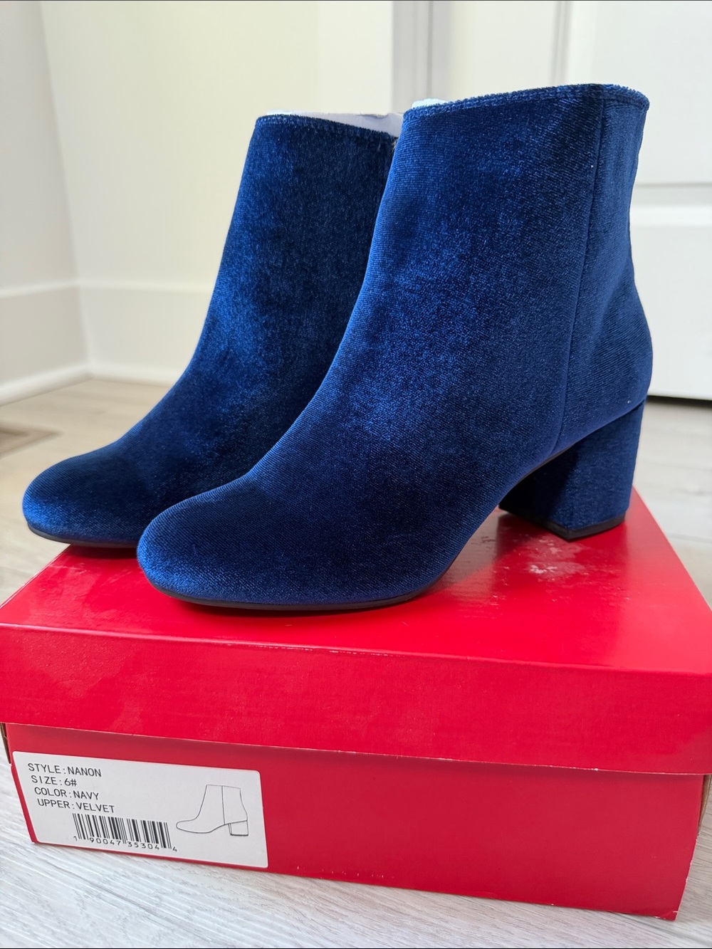 Rebel by Zigi Nanon Velvet Navy Block Heel Ankle Boots